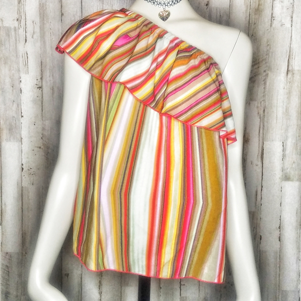 Rachel Roy | Rainbow Striped One-Shoulder Top